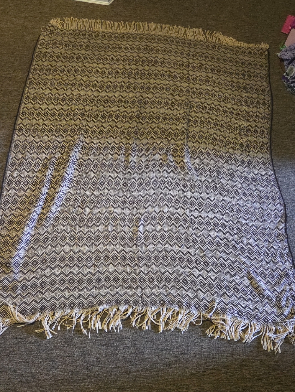 Fringed Chevron Throw Blanket in Cream and Brown 67x54